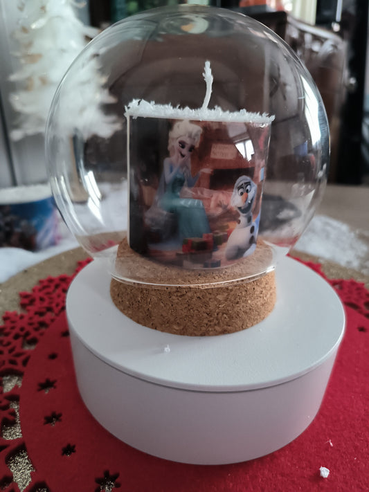 ~ Bougie artisanale Reine des Neiges Spéciale Noël☃️ avec Globe en Verre ~
