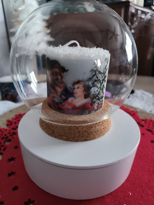 ~ Bougie artisanale Spéciale Noël☃️ La belle et la bête inspiration Disney + Globe en Verre ~
